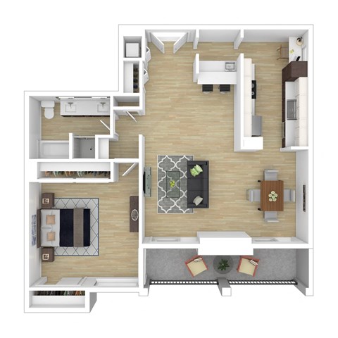 Floor plan for 1 bed, 1 bath, 1000 sqft